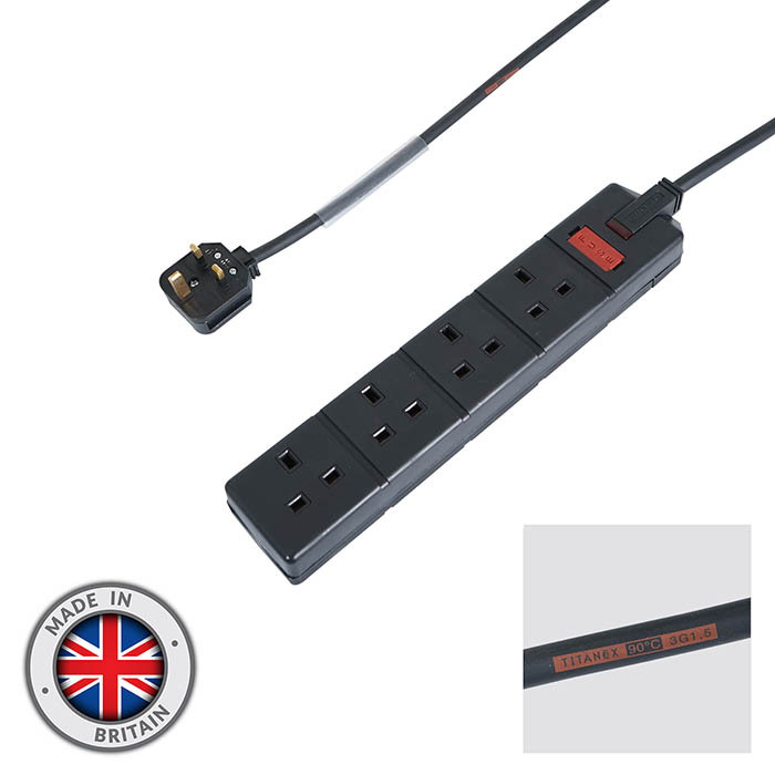 4 Way 13A Extension Lead with Titanex Rubber Cable - 3m