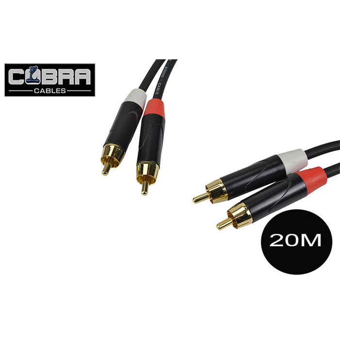 Dual Phono/RCA to Dual Phono/RCA Cable Black - 20M Lead