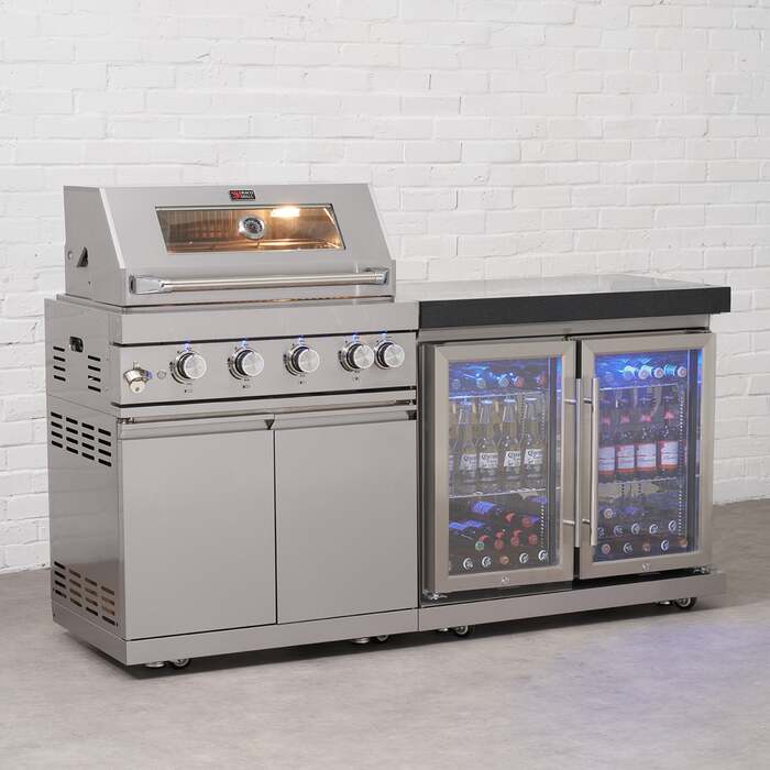 Draco Grills 4 Burner BBQ Modular Outdoor Kitchen with Double Fridge Unit, Mid February 2026 / Without Granite Side Panels