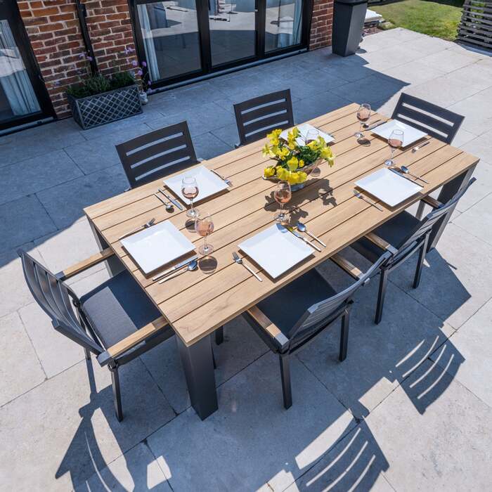 Bracken Outdoors Seattle Teak and Aluminium 6 Seat Rectangular Dining Set