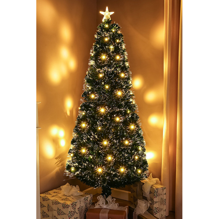 2ft - 7ft Green Fibre Optic Christmas Tree with Warm White LED's and Fibre Optic Lights, 4FT