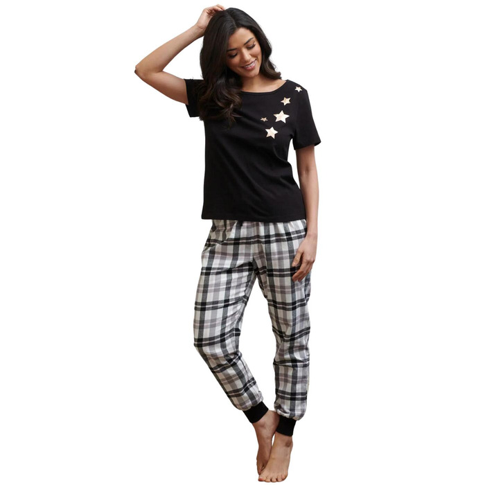 Pour Moi Cosy Check Trouser and Jersey T Shirt Pyjama Set