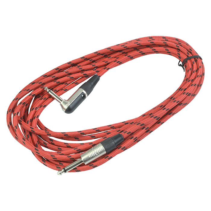 Guitar Lead 3m Braided Straight to Right Angle 1/4" 6. 3mm - Red