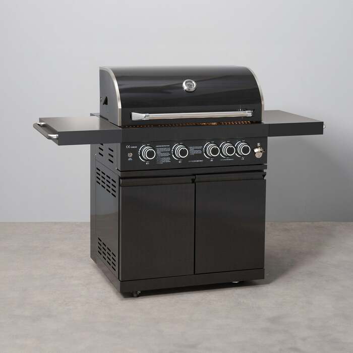 Draco Grills Outdoor Kitchen 4 Burner Black Stainless Steel Gas Barbecue, Without Side Shelves