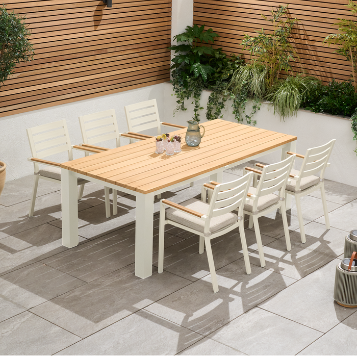 Bracken Outdoors Seattle Teak 6 Seat Rectangular Aluminium Garden Dining Set