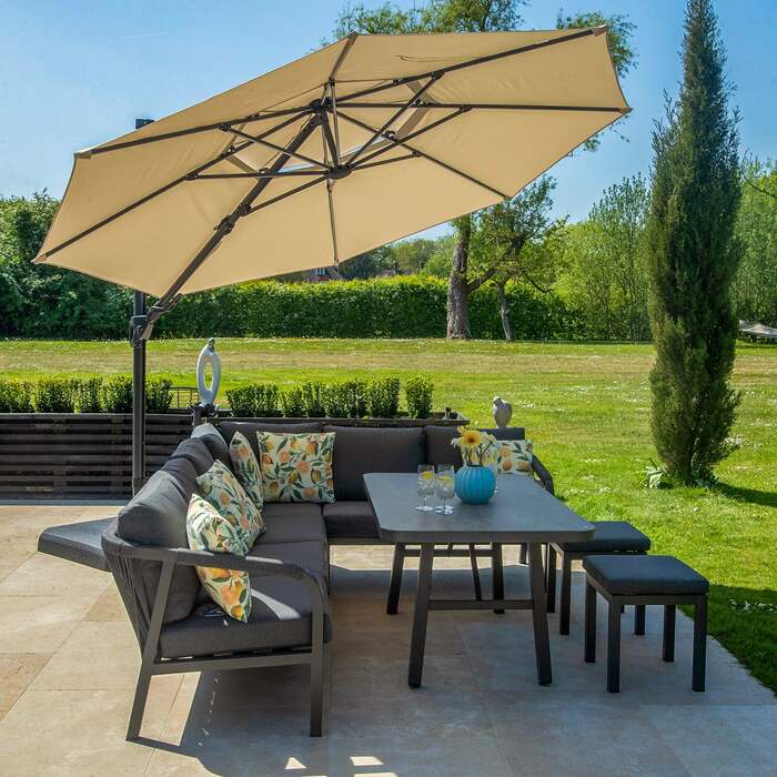 Bracken Outdoors Ecru 3. 3m Round Cantilever Parasol With Solar LED Lights & FREE Base