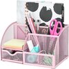 EXERZ Desk Organiser with 7 Compartments -Mesh Desk Tidy Caddy - Light Pink