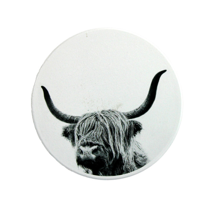 Nick Field Black & White May The Highland Cow Coaster