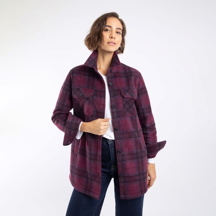 Weird Fish Women's Autumn Check Fleece Shacket Aubergine 16