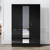ELEGANT 500D x 1200W x 1800Hmm 3 Door High Gloss Black Mirrored Wardrobes with Hanging Rail