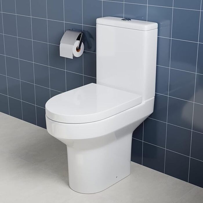 ELEGANT Gloss White Close Coupled Toilet with Soft Close Seat and Ceramic Cisterns D Shape