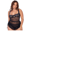 House Of Desire Harper Embroidered Mesh Side Cinch Chemise & Thong Set
