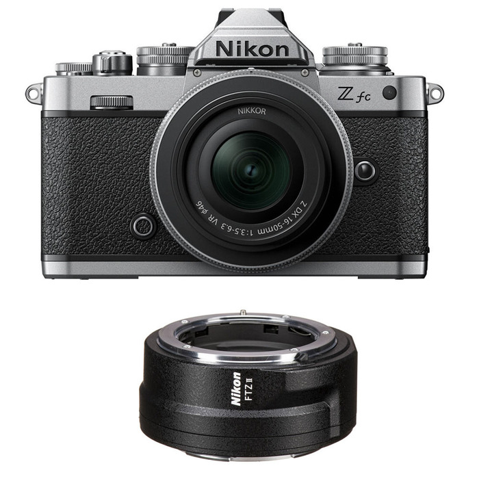 Nikon Z fc Mirrorless Camera with Z DX 16-50mm f/3. 5-6. 3 VR Lens Silver with FTZ II mount adapter