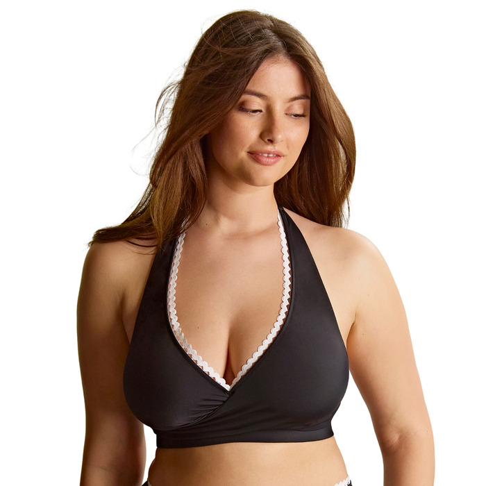 Panache Ric Rac Sofia Non Wired Halter Bikini Top - Ric Rac Black - XL - 16