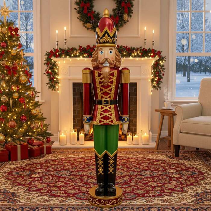 5. 5ft Large Traditional Christmas Nutcracker Soldier - Red, Gold and Green with LED Lights