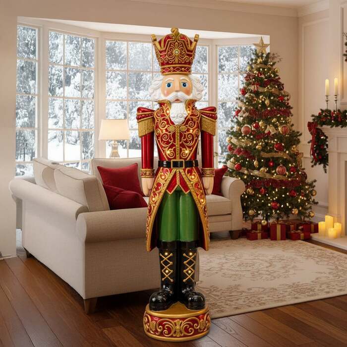 5. 5ft Large Traditional Christmas Nutcracker King - Red and Gold with LED Lights