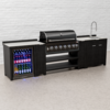 Draco Grills Teak Carbon Line Modular Outdoor Kitchen 6 Burner Black Stainless Steel Barbecue with Sink and Single Fridge, End of January 2026