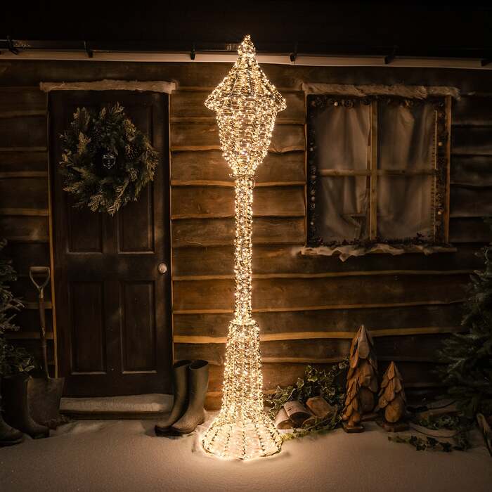 Pre-Lit Christmas Gold Laser Lit Lamp Post 230cm with 1900 Warm White LED Micro-Lights