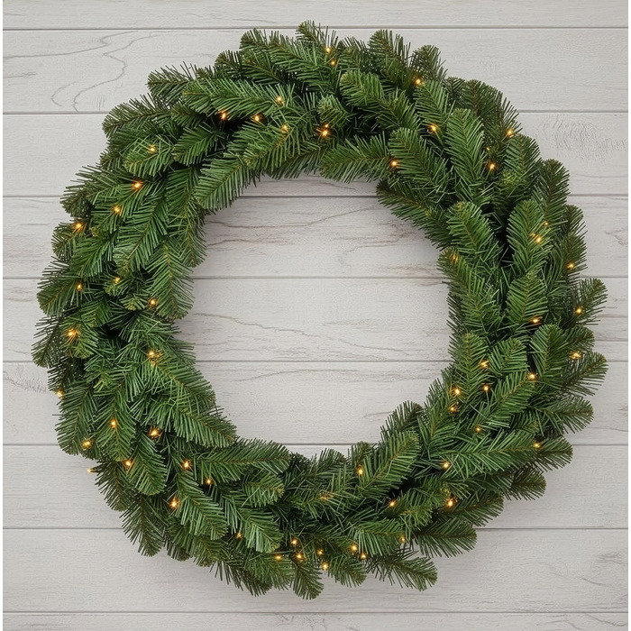 The Christmas Centre Evergreen 36in (90cm) Prelit Christmas Wreath with Warm White Battery Operated LED Lights