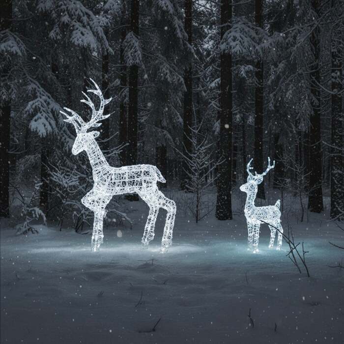 Outdoor Light Up Acrylic Christmas Reindeer Stag and Fawn Set