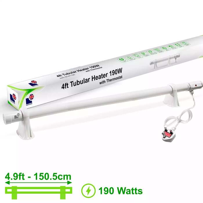 Morris 4ft Tubular Heater With Thermostat - Slimline 190 Watts - Thermostat Heat Range