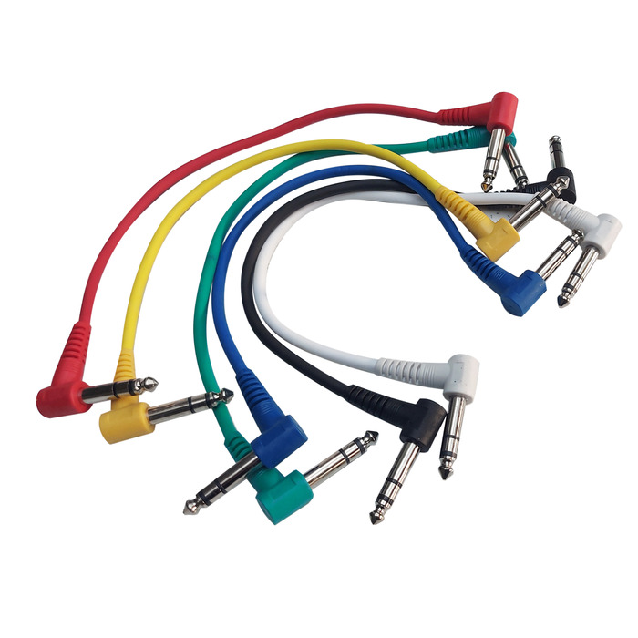 Jack Patch Leads Stereo 1/4" - Right Angle Plug 300mm Long Six Colours Supplied