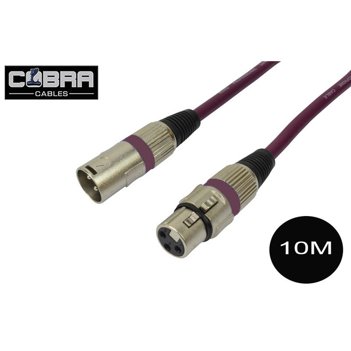 XLR Mic Audio Cable 10 Metre Long Lead - Soft Purple Cable Metal Plugs
