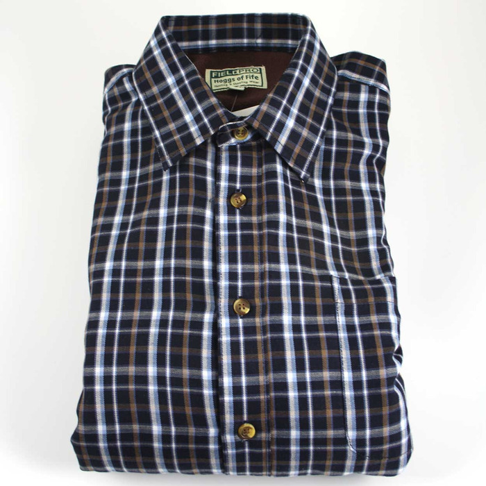 Hoggs of Fife Bark Micro Fleece Lined Shirts, Navy Brown, M