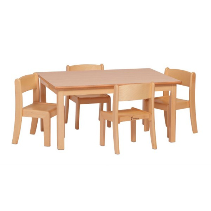 Small Rectangular Table and 4 Beech Stacking Chairs