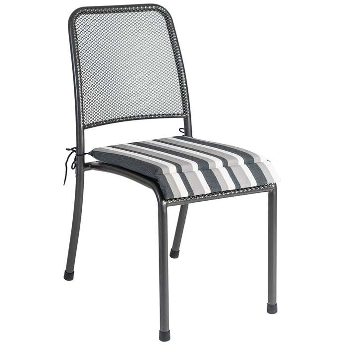 Alexander Rose Portofino 6 Seater Metal Garden Furniture Set with Rectangular Table & Armchairs, With Charcoal Stripe Cushions