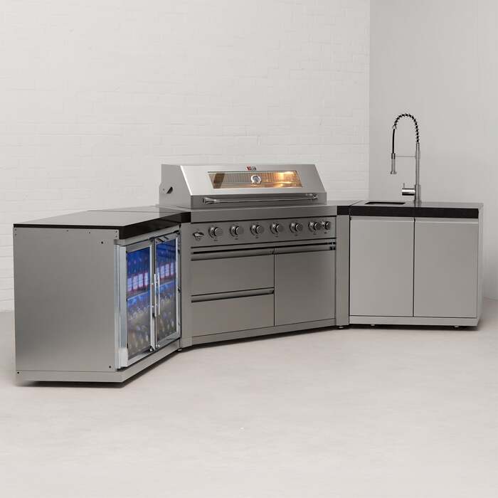 Draco Grills 6 Burner BBQ Modular Outdoor Kitchen with Double Fridge and Sink, Without Granite Side Panels