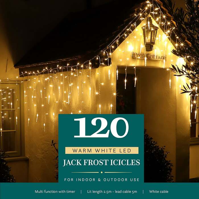 Noma Christmas Warm White Multifunction Jack Frost Icicles With Clear Cable 120, 360, 720, 720 Bulbs