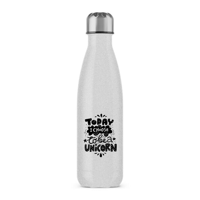 Today I Choose To Be A Unicorn Water Bottle - Silver Glitter, One