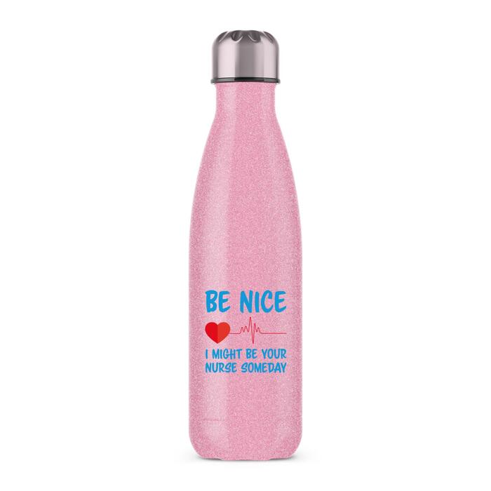 Be Nice Water Bottle - Pink Glitter, One