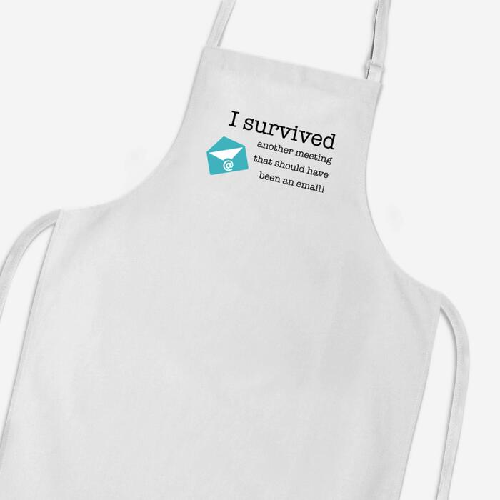 I Survived Another Meeting Apron - White, One