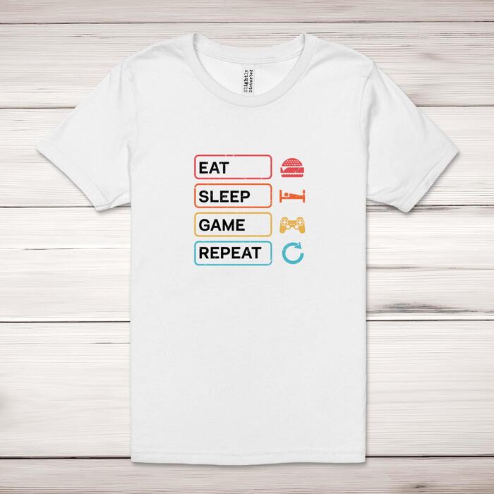 Eat Sleep Game Repeat Adult T-Shirt