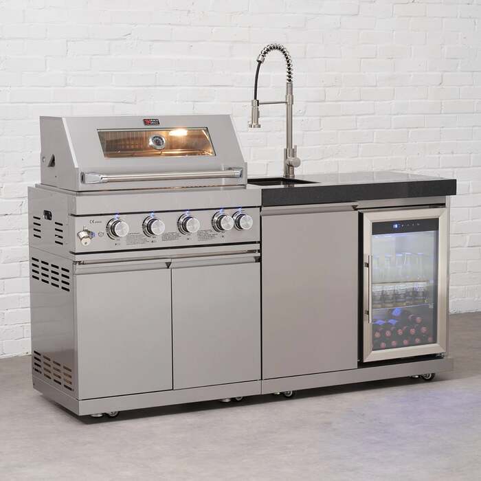 Draco Grills 4 Burner BBQ Modular Outdoor Kitchen with Sink and Fridge Unit, Mid May 2026 / With Granite Side Panels