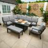 Bracken Outdoors Miami Dark Aluminium Rectangular Corner Set with Firepit Table, Bench and Arm Chair