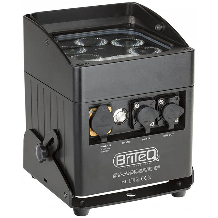 Battery-Powered LED Uplighter with 6x10 Watt RGBWA LEDs IP65 Rated