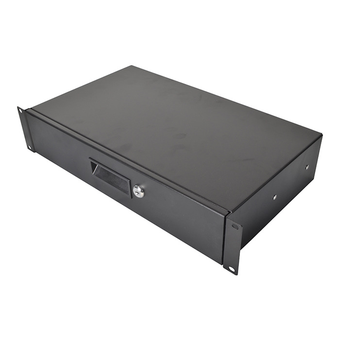 2U Metal Rack Drawer for Data Racks & Flight Cases with Lock 255mm Deep