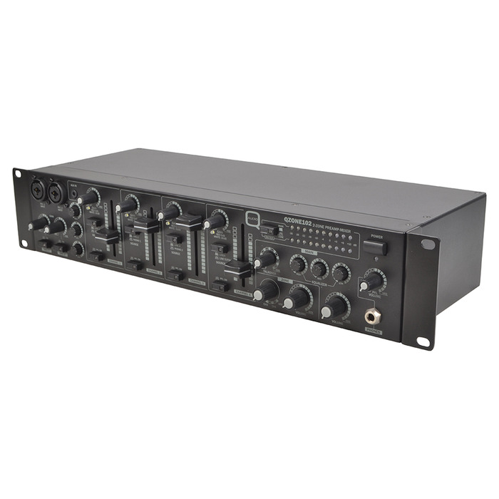 2 Zone Installation Mixer with 4 Dual Stereo Channels + 2 Mic Inputs