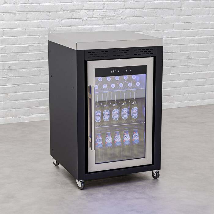 Draco Grills Titan Outdoor Kitchen Black Single Fridge Cabinet with Stainless Steel Top, Mid February 2026