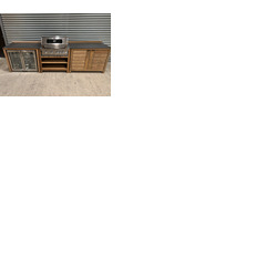 Ex Display Draco Grills Teak 4 Burner Outdoor Kitchen with Modular Double Fridge and Double Cupboard