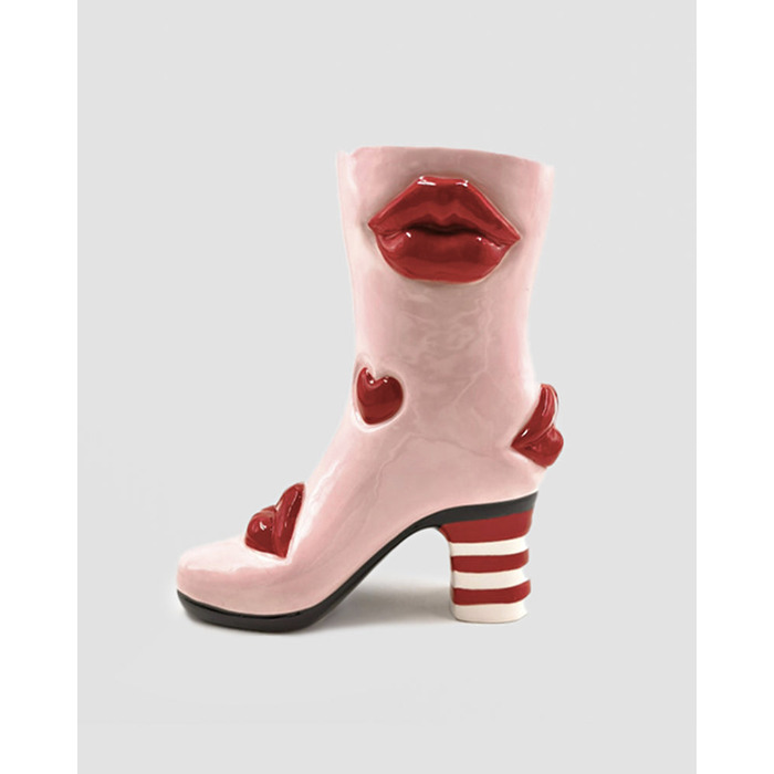 Medium Hearts & Lips Heeled-Boot Ceramic Vase