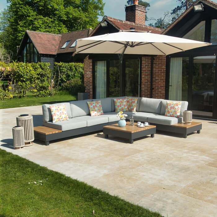 Bracken Outdoors Ecru 3m x 3m Square Cantilever Parasol With Solar LED Lights & FREE Base