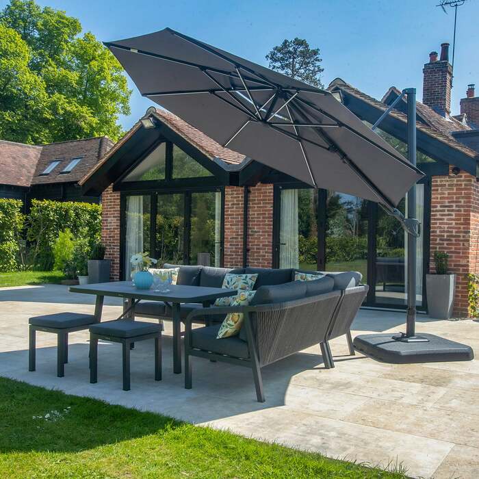 Bracken Outdoors Grey 3.3m Round Cantilever Parasol With Solar LED Lights & FREE Base