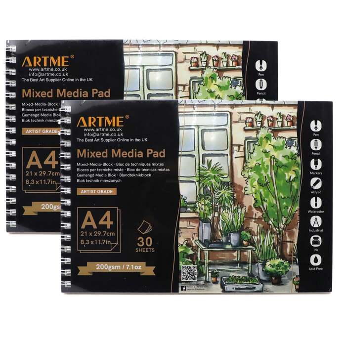 ARTME A4 Mixed Media Pad 2pk, 30 Sheets 200gsm, Spiral Bound