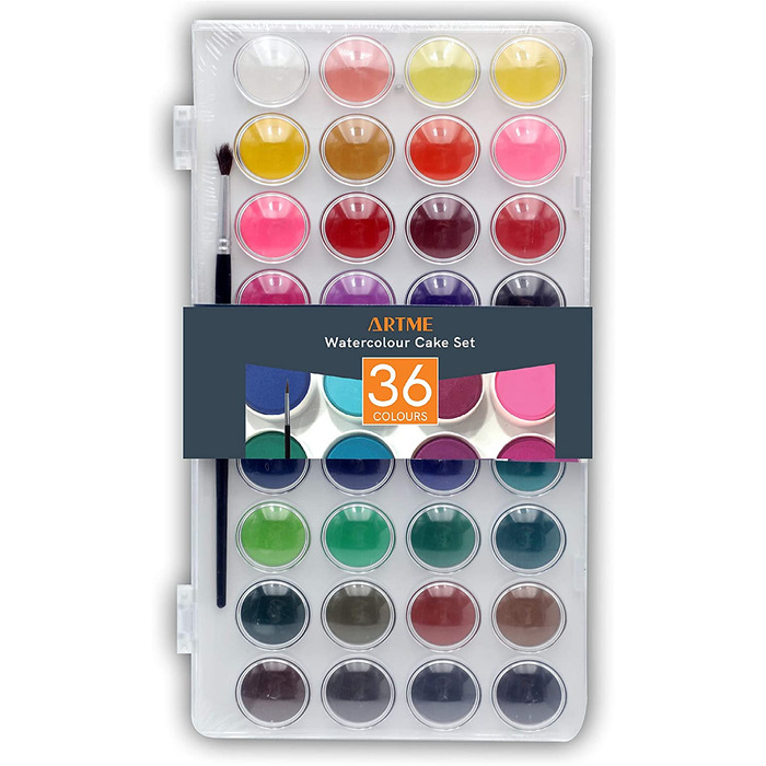 ARTME Watercolour Paint Cakes 36 Colours with a Brush - Artist Palettes kit box