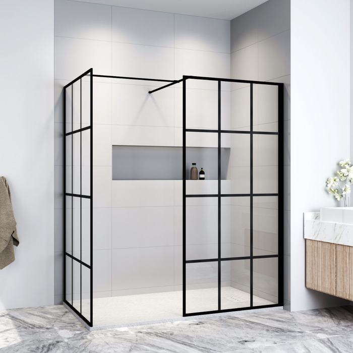 ELEGANT 1700X800x1850mm Walk in Wet Room Shower Enclosure Shower Screen Panel Matt black