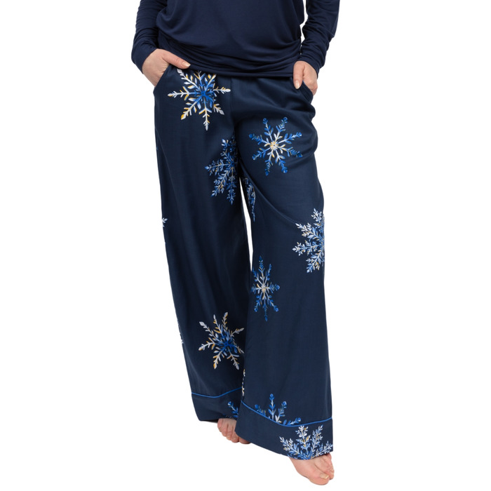 Cyberjammies Frosty Snowflake Print Wide Leg Pyjama Bottoms